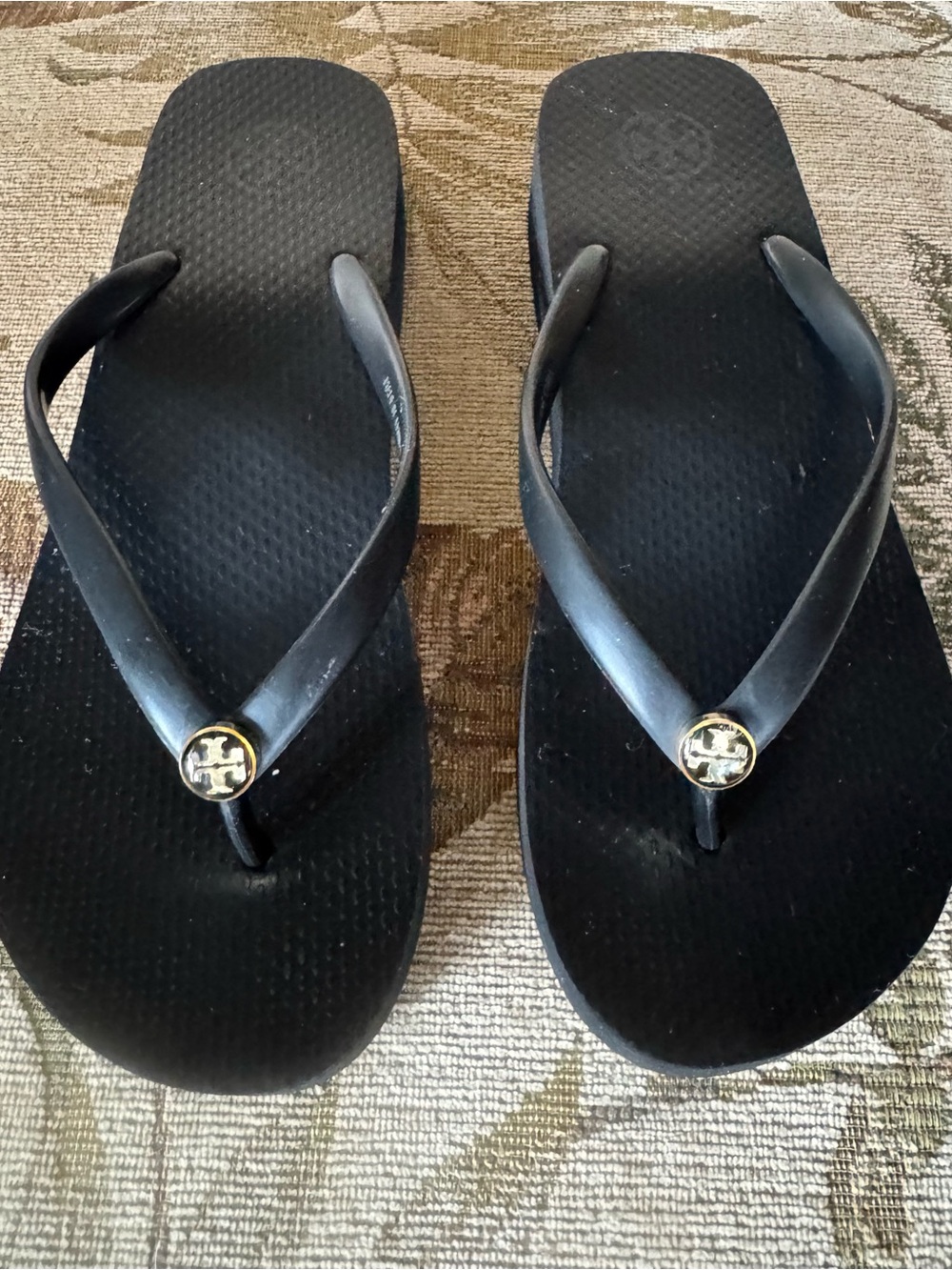 Tory Burch Black Flip Flop Sandals with Gold Logo